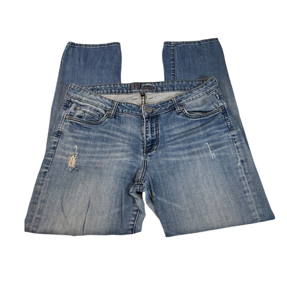 Kut From The Kloth Distressed Mid Rise Boyfriend Jeans Womens Size 10 Blue Denim - Picture 3 of 9